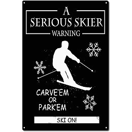 CREATCABIN Metal Tin Signs Vintage Skiing Signs Cabin Decor Iron Painting Retro Plaque Poster for Home Lodge Office, 8 x 12 Inch