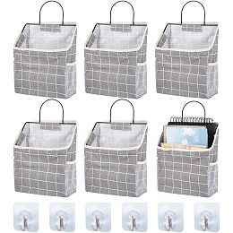 WADORN 6 Sets Wall Hanging Storage Bag, Multifunctional Door Closet Hanging Storage Basket with 6 Sticky Hooks Dorm Room Bedside Caddy Organizer for Bedroom Kitchen Bathroom, Grey