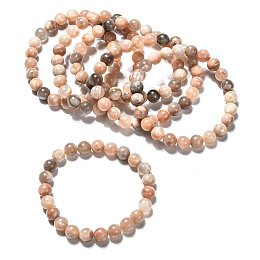 Honeyhandy Natural Sunstone Stretch Bracelets, Round, 2-1/8 inch(5.3cm), Bead: 8.8~9.5mm