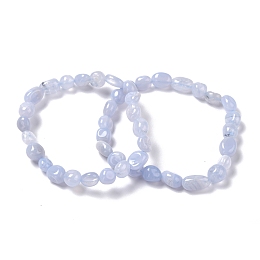 Honeyhandy Natural Blue Lace Agate Beaded Stretch Bracelets, Tumbled Stone, Nuggets, Inner Diameter: 2 inch(5~5.2cm)