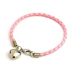 Honeyhandy PU Leather Braided Charm Bracelets, with CCB Plastic Pendants and Alloy Lobster Claw Clasps, Pink, 180mm