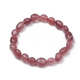 Honeyhandy Natural Strawberry Quartz Stretch Beaded Bracelets, Tumbled Stone, Nuggets, 1-7/8 inch~2-1/8 inch(4.8~5.5cm), Beads: 6~15x6~11x3~11mm