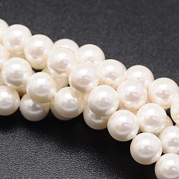 Honeyhandy Shell Pearl Beads Strands, Round, White, 10mm, Hole: 1mm, about 39pcs/strand, 16 inch