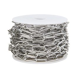 Honeyhandy 304 Stainless Steel Cable Chains, Soldered, Long Oval, Stainless Steel Color, 7mm, 5m/roll