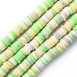 Honeyhandy Handmade Polymer Clay Beads Strands, for DIY Jewelry Crafts Supplies, Heishi Beads, Disc/Flat Round, Spring Green, 6x0.5~1mm, Hole: 1.8mm, about 290~320pcs/strand, 15.75 inch~16.14 inch(40~41cm)