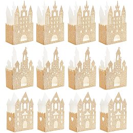 SUPERFINDINGS 12Pcs 3 Sizes Gold Glittery Castle Centerpiece Castle Favor Boxes Candy Box for Wedding Birthday Party Table Decorations