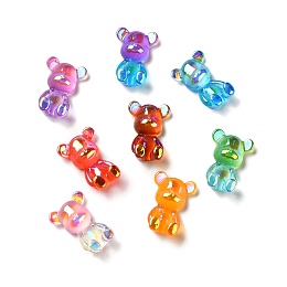 Honeyhandy Transparent Resin Cabochons, AB Color Plated, Two Tone, 3D Bear, Mixed Color, 28x19x11.5mm