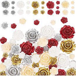 PandaHall Elite 50pcs Flower Beads 5 Sizes Rose Cabochons 5 Colors Flatback Floral Resin Beads Opaque Rose Cabochons Backs for Spring Phone Case Hairpin Shoe Scrapbooking Jewelry Making Home Decor