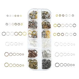 Honeyhandy 12 Styles DIY Brass & Iron Jump Rings Sets, Open Jump Ring, Round Ring, Mixed Color, 4~10x0.8~1mm, Inner Diameter: 2.4~8mm