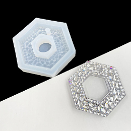 Honeyhandy Imitation Embedded Rhinestone Hexagon Pendant Silicone Molds, Resin Casting Molds, for UV Resin & Epoxy Resin Jewelry Making, White, 75x83x14mm, Hole: 5mm, Inner Diameter: 58x68mm