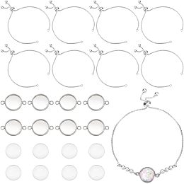 NBEADS 8 Sets Bezel Bracelet Tray Settings, Bezel Base Round Cabochon Bezel Tray Blank Bangles Bracelets with Glass Dome for Jewelry Making DIY Bracelets Decorative Trays