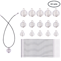 PandaHall Elite 24 Pcs Iron Spiral Bead Cages Pendants 3 Styles with 24 Strands Wax Cotton Necklace Cord 17 Inches for Jewelry Making