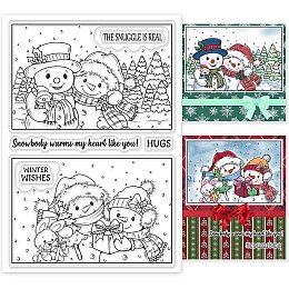 GLOBLELAND Winter Snowman Clear Stamp Rabbit Transparent Silicone Stamp Forest Rubber Stamp for Scrapbook Journal Card Making 4.3 x 6.3 Inch