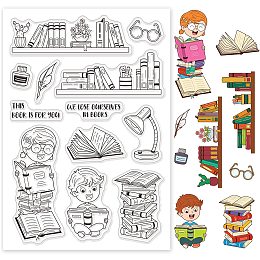 GLOBLELAND Book Silicone Clear Stamps Bookshelf Reading Transparent Stamps for Birthday Easter Holiday Cards Making DIY Scrapbooking Photo Album Decoration Paper Craft