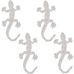 GORGECRAFT 4 Inch 4Pcs Crystal Car Stickers Bling Rhinestone Decal Gecko Decals for Cars Self Adhesive Appliques Shiny Badge Sticker Glitter Automotive Exterior Accessories for Window Laptops Decor