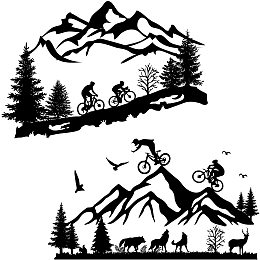 ARRICRAFT 2 Sheets/Set Wall Sticker Mountain Bike Riding Outdoor Sport Wall Decal Peak Forest Animals Pattern Vinyl Wall Art Stickers for Home Living Room Bedroom Decor 14"x23"