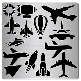 GORGECRAFT 6.3 Inch Metal Air Transport Stencil Cartoon Airplane Template Stainless Steel Floral Painting Reusable Templates Journal Tool for Painting, Wood Burning, Pyrography and Engraving