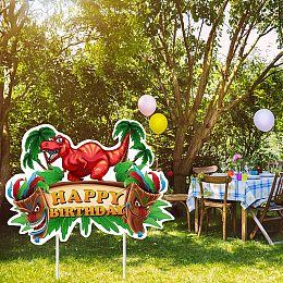 FINGERINSPIRE Dinosaur with Word Happy Birthday Party Yard Signs Birthday Theme Yard Signs with Stakes for Outdoor Garden Lawn Yard Decorations (14.1x10.6inch)