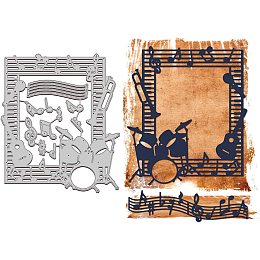 GLOBLELAND Music Theme Frame Cutting Dies Guitar Drum Carbon Steel Stencil Template Notes Piano Keys Metal Die Cuts for DIY Scrapbooking Album Decorative Embossing Paper Dies Card Making