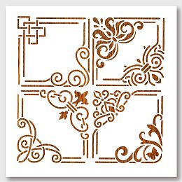 NBEADS Corner Painting Stencil, Reusable PET Square Border Painting Templates DIY Art Craft Painting Wall Cut Stencils 11.8×11.8" for Painting on Wood Canvas Paper Furniture Wall