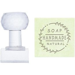 PandaHall Elite Handmade Soap Stamp, Letter Stamping Mold Imprint Stamp 1.3 Inch Square Natural Soap Chapter Soap Stamp with Handle for DIY Handmade Soap Envelope Invitation Cards Craft Making