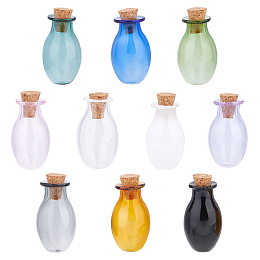 PandaHall Elite 10Pcs 10 Colors Oval Glass Cork Bottles Ornament, Glass Empty Wishing Bottles, DIY Vials for Pendant Decorations, Mixed Color, 15.5x28mm, 1pc/color