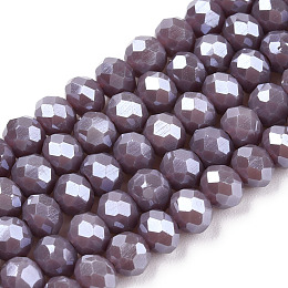 Honeyhandy Electroplate Glass Beads Strands, Pearl Luster Plated, Faceted, Rondelle, Rosy Brown, 4x3mm, Hole: 0.4mm, about 123~127pcs/strand, 16.5~16.9 inch(42~43cm)