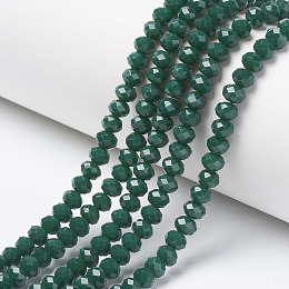 Arricraft Opaque Solid Color Glass Beads Strands, Faceted, Rondelle, Dark Green, 6x5mm, Hole: 1mm, about 92~94pcs/strand, 17~17.5 inches(42.5~43.75cm)