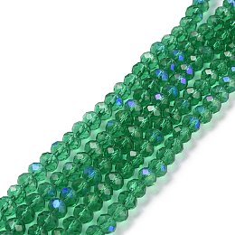 Honeyhandy Electroplate Glass Beads Strands, Half Rainbow Plated, Faceted, Rondelle, Dark Cyan, 2.7x2mm, Hole: 0.4mm, about 195pcs/strand, 11 inch(27.5cm)