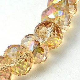 Honeyhandy Electorplated Glass Beads, Rainbow Plated, Faceted, Rondelle, Pale Goldenrod, 16x10mm