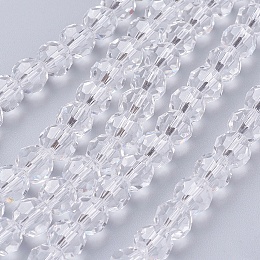 Honeyhandy Glass Beads Strands, Faceted, Round, Clear, 8mm, Hole: 1.5mm, about 66~67pcs/strand, 15.12 inch~15.35 inch(38.4~39cm)