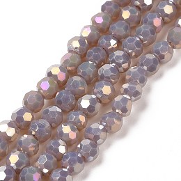 Honeyhandy Faceted Round Full Rainbow Plated Electroplate Glass Beads Strands, Rosy Brown, 4mm, Hole: 1mm, about 90~95pcs/strand, 12.8~13.6 inch(32~34cm)