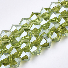 Honeyhandy Electroplate Glass Beads Strands, Pearl Luster Plated, Faceted, Bicone, Light Green, 6x5.5~6mm, Hole: 1mm, about 44~47pcs/strand, 11.02 inch