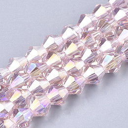 Electroplate Glass Beads Strands, AB Color Plated, Faceted, Bicone, PearlPink, 6x5.5~6mm, Hole: 1mm; about 50pcs/strand, 11.02"