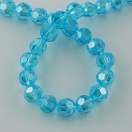 Honeyhandy Electroplate Glass Bead Strands, Pearl Luster Plated, Faceted, Round, Deep Sky Blue, 4mm