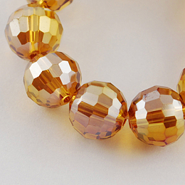 Honeyhandy Electroplate Glass Bead Strands, AB Color Plated, Faceted, Round, Sandy Brown, 12mm, Hole: 2mm, about 50pcs/strand, 22.4 inch