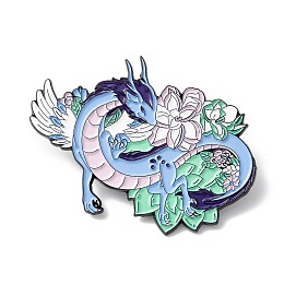 Honeyhandy Flower Dragon Enamel Pin, Alloy Brooch, Lapel Pin, Electrophoresis Black, Colorful, 39x53x1.5mm