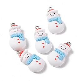 Honeyhandy Christmas Theme Opaque Resin Pendants, with Platinum Tone Iron Findings, Snowman, White, 29.5x16x8mm, Hole: 2mm