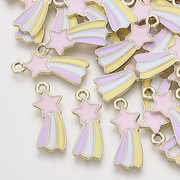 Honeyhandy Alloy Enamel Pendants, Light Gold, Shooting Star & Rainbow, Colorful, 23.5x9x2mm, Hole: 2mm