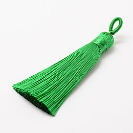 Honeyhandy Polyester Tassel Big Pendant Decorations, Ice Silk Tassel, Lime Green, 60~67x8mm, Hole: 5x7mm