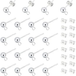 UNICRAFTALE 20pcs Silver Ball Stud Earring Stainless Steel Round Earring Findings with Loop Hypoallergenic Stud with Iron Ear Nuts for Jewelry Making 16x5mm