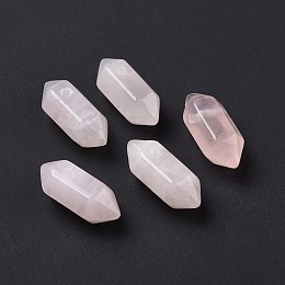 Honeyhandy Natural Rose Quartz Double Terminal Pointed Pendants, Faceted Bullet Charm, 18.5~20x8~9x8~9mm, Hole: 1.5mm