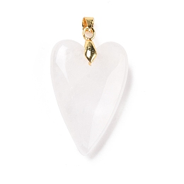 Honeyhandy Natural Quartz Crystal Pendants, with Rack Plating Golden Plated Brass Findings, Long-Lasting Plated, Heart, 32~34x20x8mm, Hole: 4x4mm