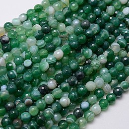 Honeyhandy Natural Striped Agate/Banded Agate Beads Strands, Faceted, Dyed, Round, Sea Green, 6mm, Hole: 1mm