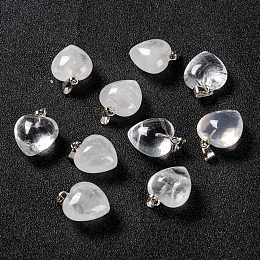 Honeyhandy Natural Quartz Crystal Pendants, with Platinum Brass Loops, Heart, 18~19x15~15.5x7.5~10mm, Hole: 6x2.5~3mm