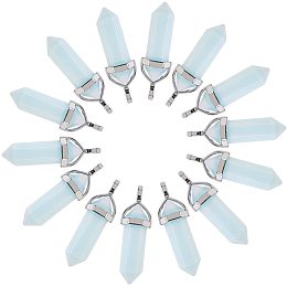 Arricraft 30pcs Clear Faceted Bullet Opalite Pendants Platinum Tone Brass Findings for Jewelry Making, 38~45x10mm