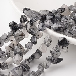 Honeyhandy Nuggets Natural Black Rutilated Quartz Bead Strands, Tumbled Stone, 12~16x8~13x6~8mm, Hole: 1mm, about 53pcs/strand, 15.3 inch