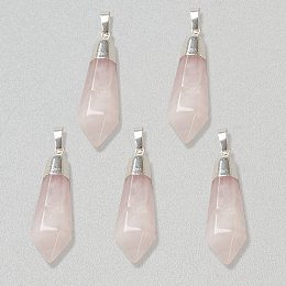 Honeyhandy Natural Rose Quartz Pendants, with Silver Brass Findings, Faceted, Bullet, 40x12x11mm, Hole: 7x5mm