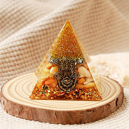 Honeyhandy Resin Orgonite Pyramid Home Display Decorations, with Natural Gemstone Chips, Orange, 50x50x50mm