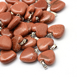 Honeyhandy Heart Synthetic Goldstone Pendants, with Platinum Tone Brass Findings, 17~19x15~16x5~8mm, Hole: 2x7mm